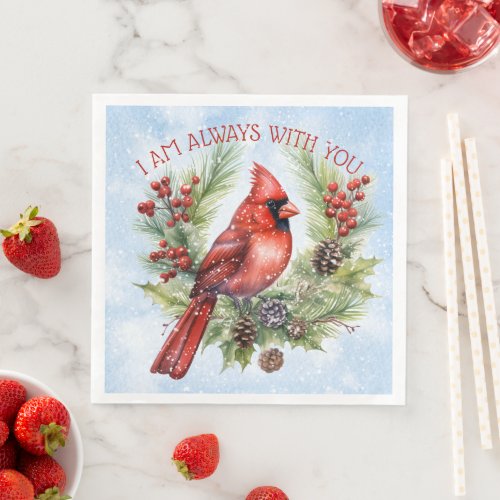 Red Cardinal Bird Remembering You Winter Christmas Paper Dinner Napkins