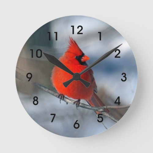 Red Cardinal Bird Round Clock