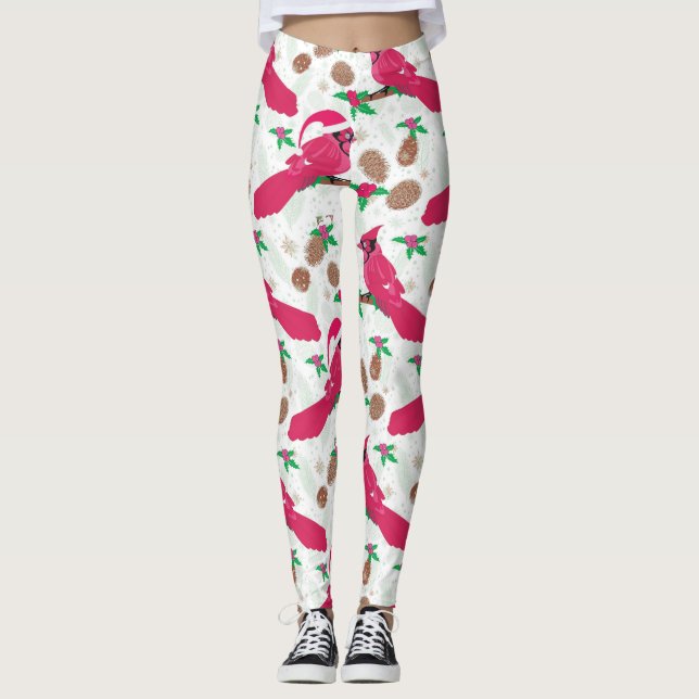 Red Cardinal Bird santa Leggings (Front)