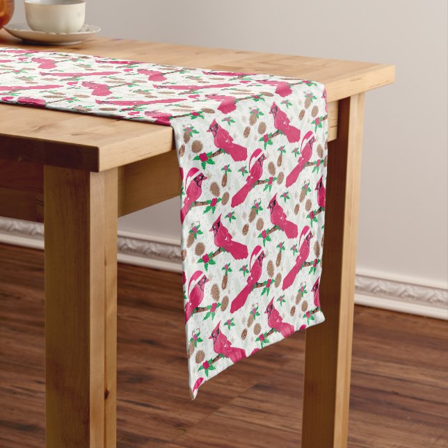 Red Cardinal Bird santa Short Table Runner (In Situ)