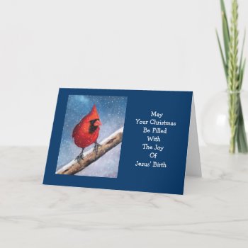 Red Cardinal: Bird: Snow: Artwork Holiday Card by joyart at Zazzle