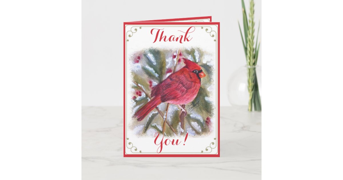 RED CARDINAL BIRD THANK YOU CARD | Zazzle