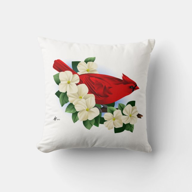 Red Cardinal Bird Throw Pillow (Front)