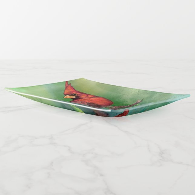 Red Cardinal Bird Trinket Tray (Angled)