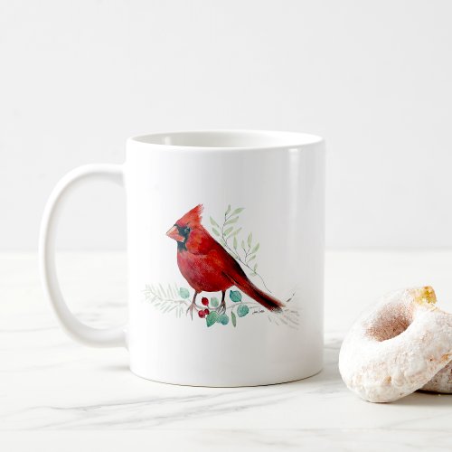Red Cardinal Bird Watercolor Art Coffee Mug