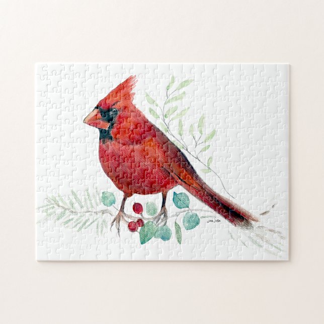 Red Cardinal Bird Watercolor Art Jigsaw Puzzle (Red Cardinal Bird Watercolor Art Jigsaw Puzzle from Jenn's Emporium. )