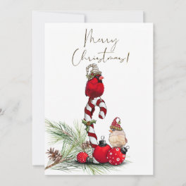 Red Cardinal Bird Watercolor Winter Christmas Holiday Card