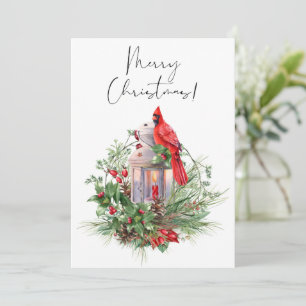 Red Cardinal Bird Watercolor Winter Christmas Holiday Card