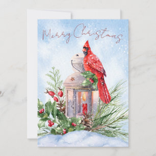 Red Cardinal Bird Watercolor Winter Christmas Holiday Card