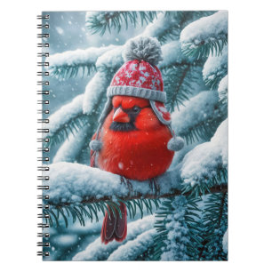 Red Cardinal Bird Wearing Winter Hat Notebook
