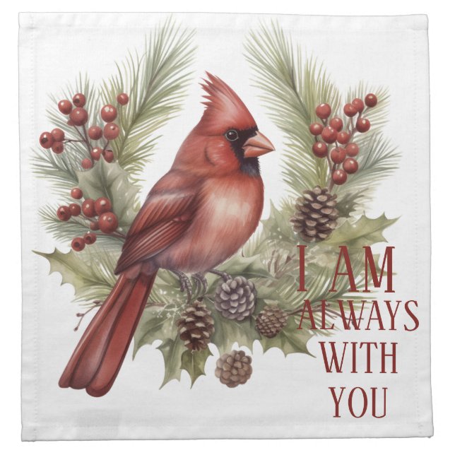 Red Cardinal Bird Winter Christmas Cloth Napkin (Front)