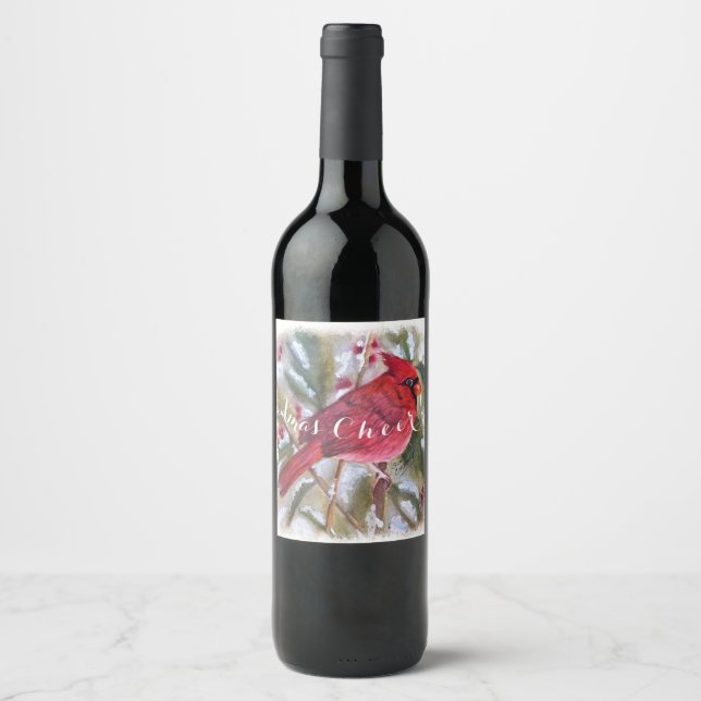 RED CARDINAL BIRD XMAS CHEER WINE LABEL (Front)