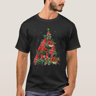 Red Cardinal Bird Xmas Lights Tree Retro Vintage C T-Shirt