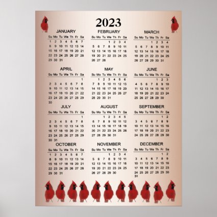 Red Cardinal Birds 2023 Calendar Poster