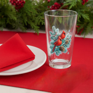 Red Cardinal Birds and Pine Christmas Glass Cup