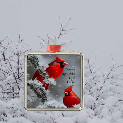 Red Cardinal Birds Angels Are Near Remembrance  Metal Ornament
