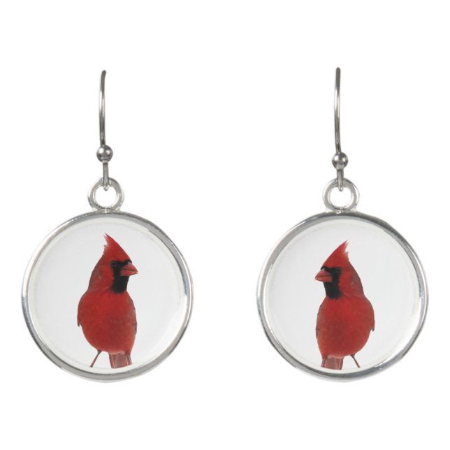 Red Cardinal Birds Animal Drop Earrings (Front)