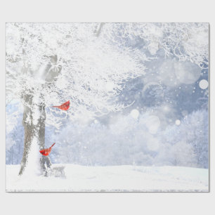 Red Cardinal Birds Christmas snowy Trees Wrapping Paper