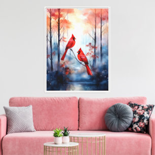 Red Cardinal Birds in a Misty Forest Canvas Print