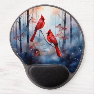 Red Cardinal Birds in a Misty Forest Gel Mouse Pad