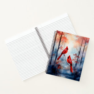 Red Cardinal Birds in a Misty Forest Notebook