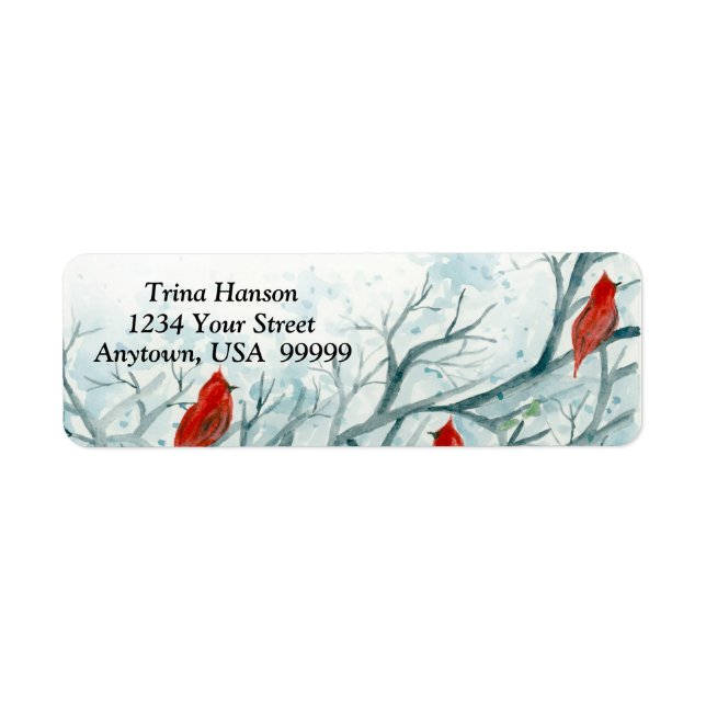 Red Cardinal Birds in Winter Trees Label (Front)