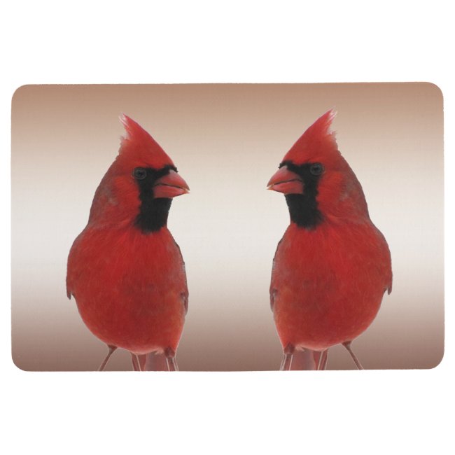 Red Cardinal Birds on Bronze Brown Floor Mat