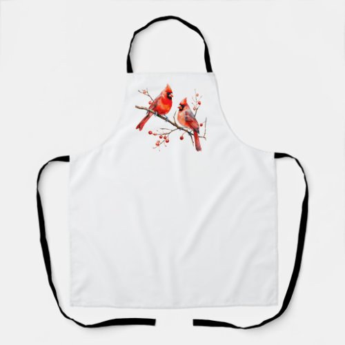 Red Cardinal Birds on Holly Tree Branch Apron