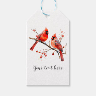 Red Cardinal Birds on Holly Tree Branch Gift Tags