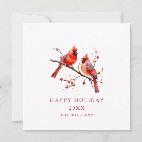 Red Cardinal Birds on Holly Tree Branch Invitation