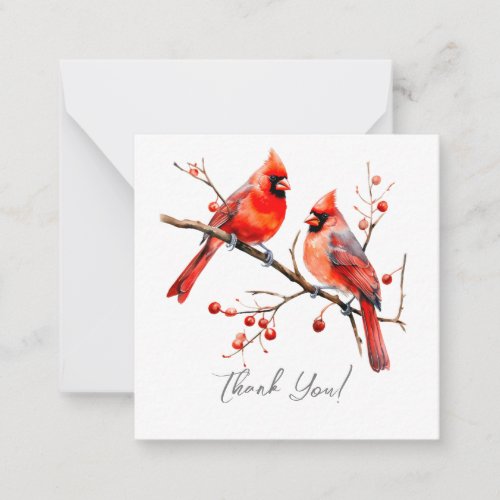 Red Cardinal Birds on Holly Tree Branch Note Card
