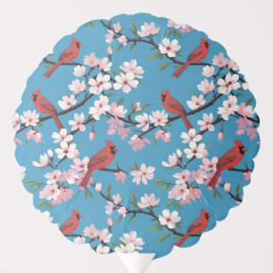 Red Cardinal Birds On Pink Cherry Blossom Branches Balloon