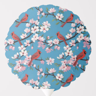 Red Cardinal Birds On Pink Cherry Blossom Branches Balloon