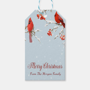 Red Cardinal Birds Tree Snow Christmas Gift Tags
