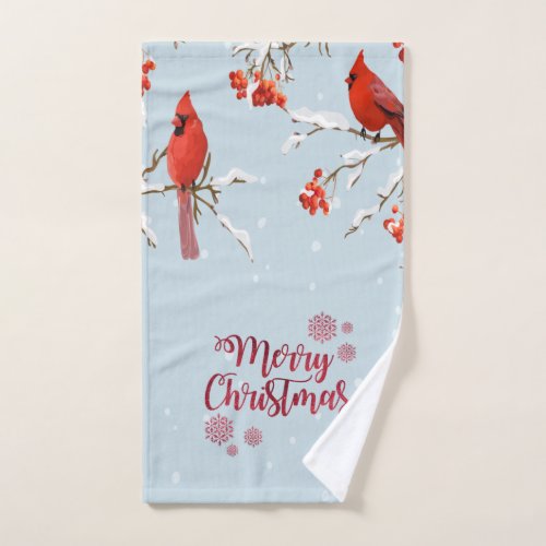 Red Cardinal Birds Trees Snow Christmas  Bath Towel Set