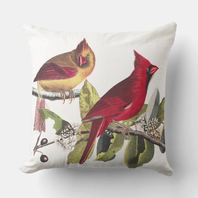 Red Cardinal Birds Wildlife Audubon Throw Pillow (Front)