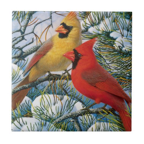 Red Cardinal Birds Winter Snow Ceramic Ceramic Tile