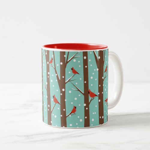 Red Cardinal Birds Winter Woodland Two_Tone Coffee Mug