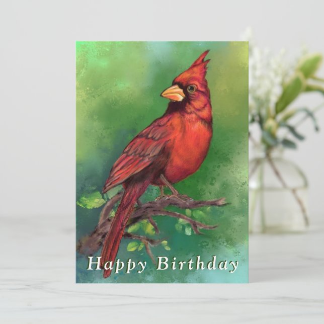 Red Cardinal Birthday Card (Standing Front)