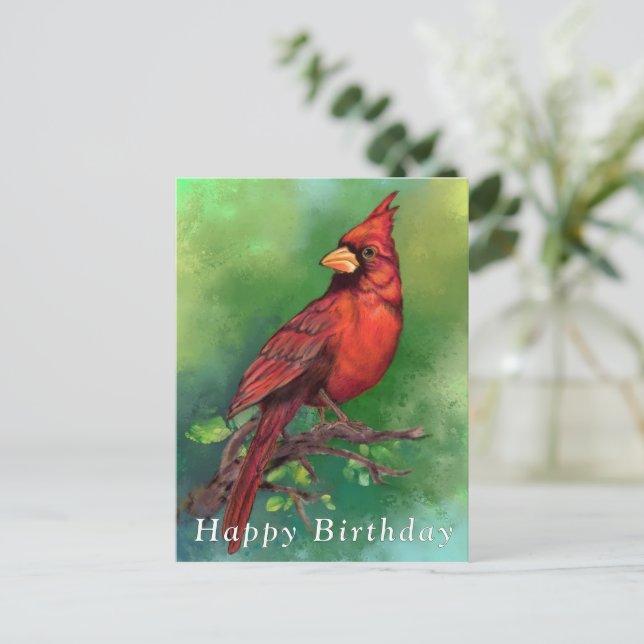 Red Cardinal Birthday Card (Standing Front)