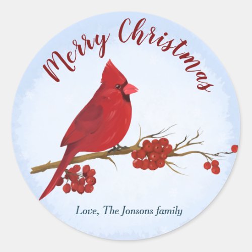 Red Cardinal Birthday Christmas   Classic Round Sticker