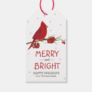 Red Cardinal Birthday Christmas Gift Tags