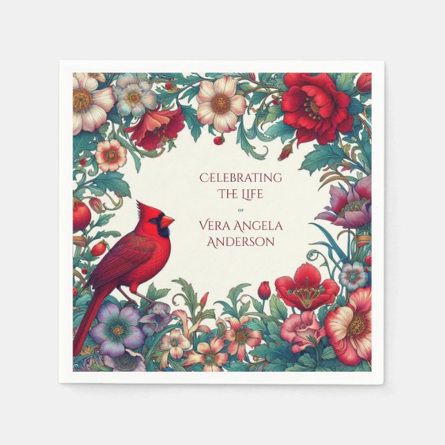 Red Cardinal Celebration of Life Funeral Memorial  Napkins (Front)