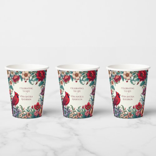 Red Cardinal Celebration of Life Funeral Memorial  Paper Cups