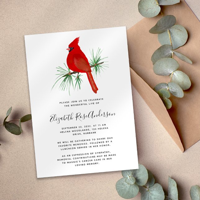 Red Cardinal Celebration of Life Memorial Invitation (Creator Uploaded)