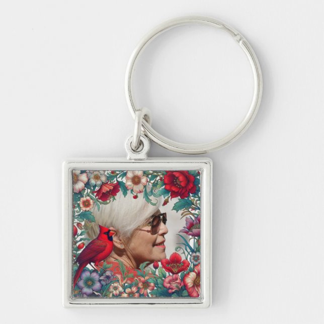 Red Cardinal Celebration of Life PHOTO Keychain (Front)