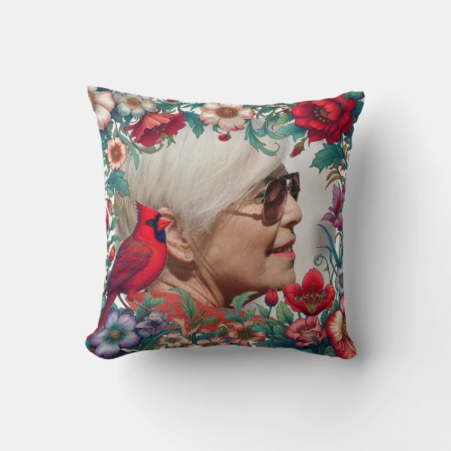 Red Cardinal Celebration of Life PHOTO Throw Pillow (Front)