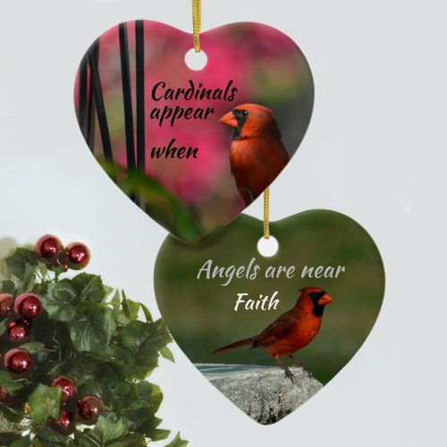Red Cardinal Ceramic Memorial Heart Ornament