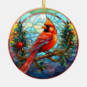 Red Cardinal Christmas Arcylic Stainted Glass Ceramic Ornament