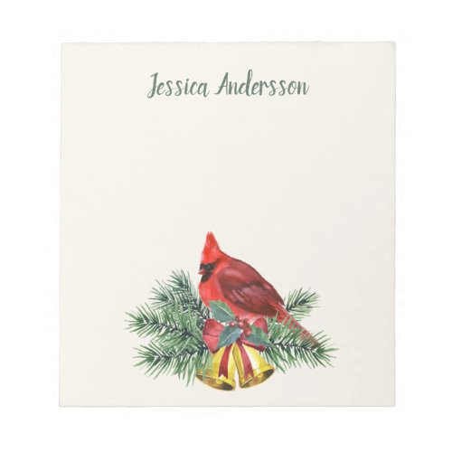 Red Cardinal Christmas Bell Pinecones Name Notepad